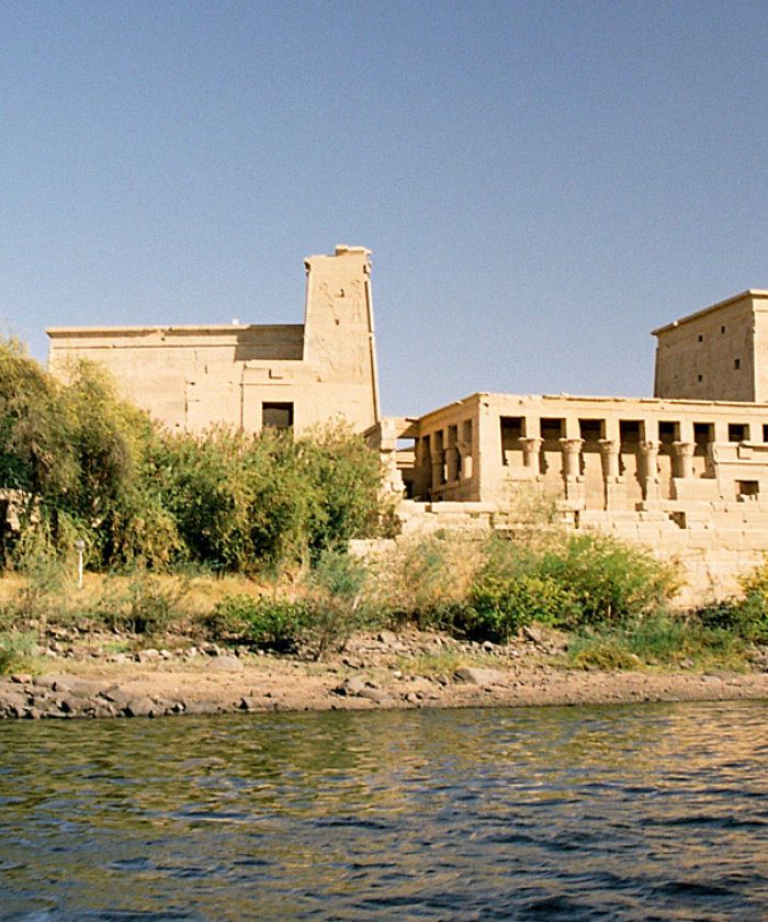 Philae temple on Agilkia Island as seen from the Nile